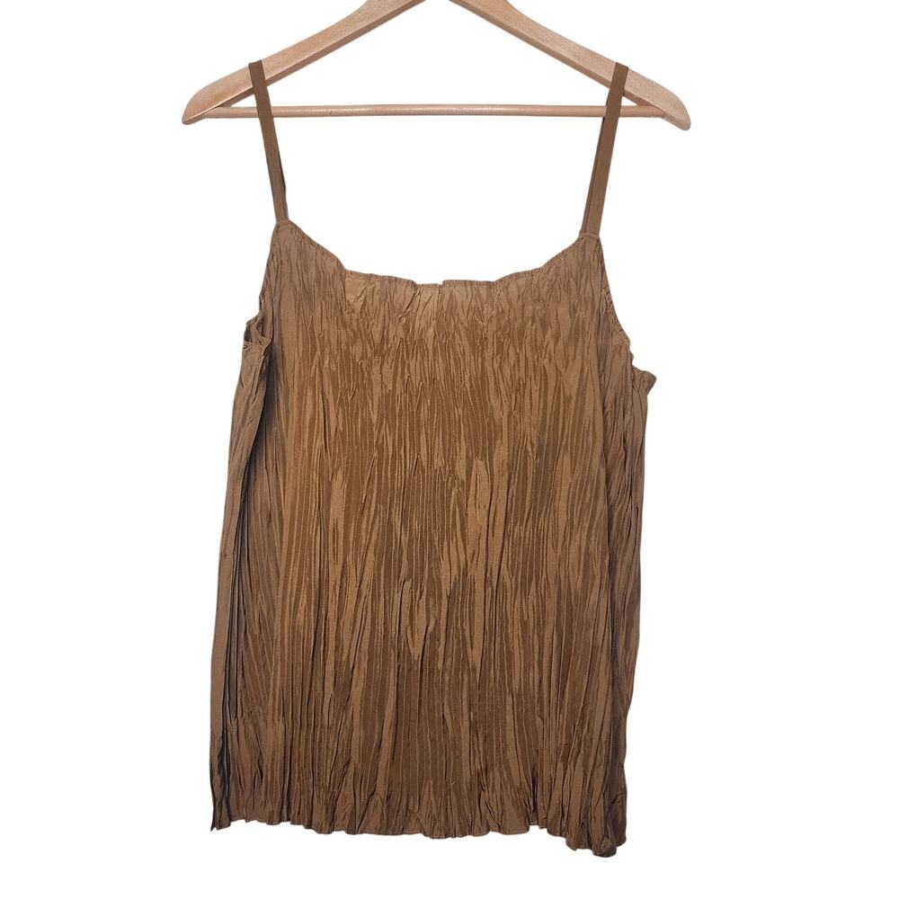 Eileen Fisher Bronze Crinkled Crushed Silk Cami Women's Size Large